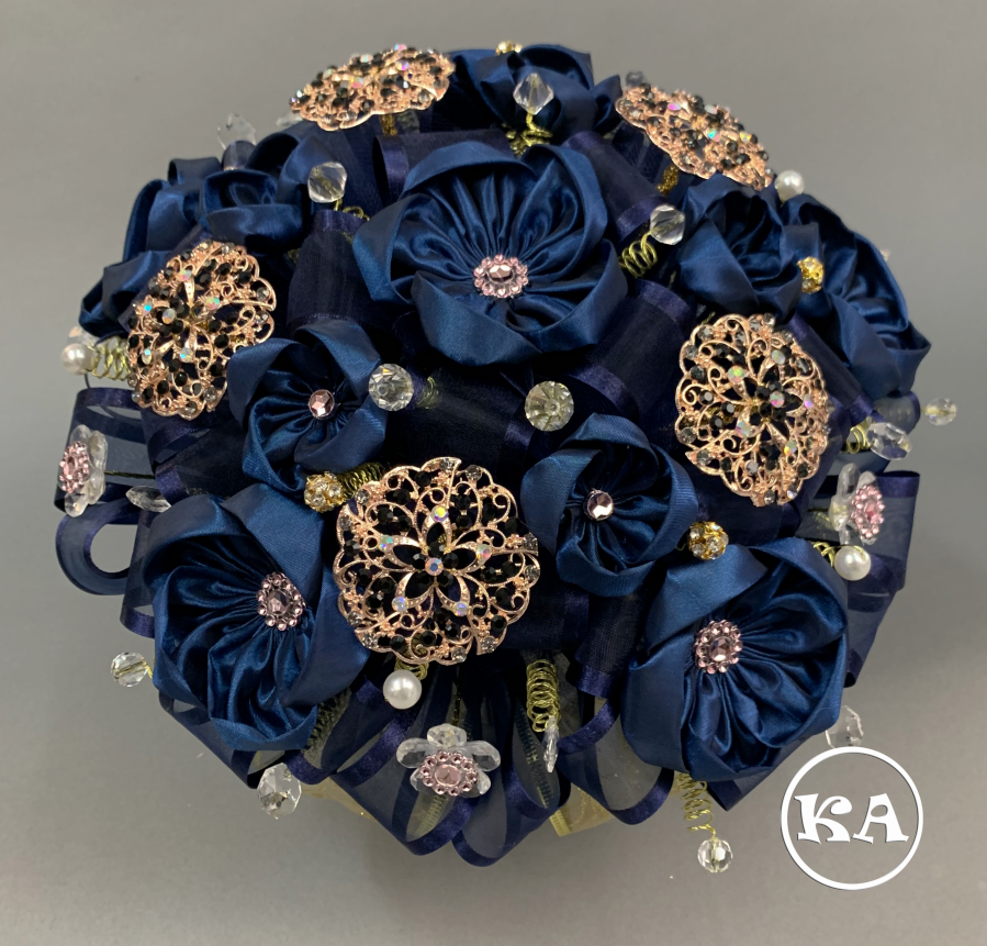kn-021 quinceanera bouquet navy blue with gold